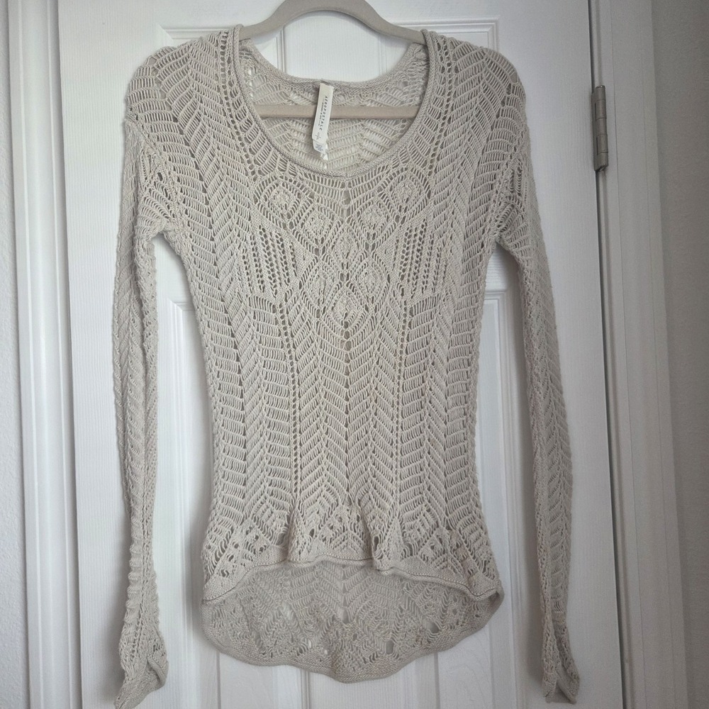 Aeropostale Crochet Top Sweater Cream Open Knit Pointelle Chevron Boho Y2K Small